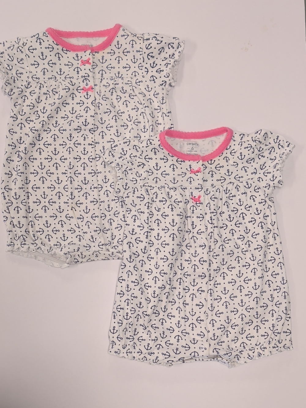 Carter's Anchor-Print Baby Romper Set with Pink Trim